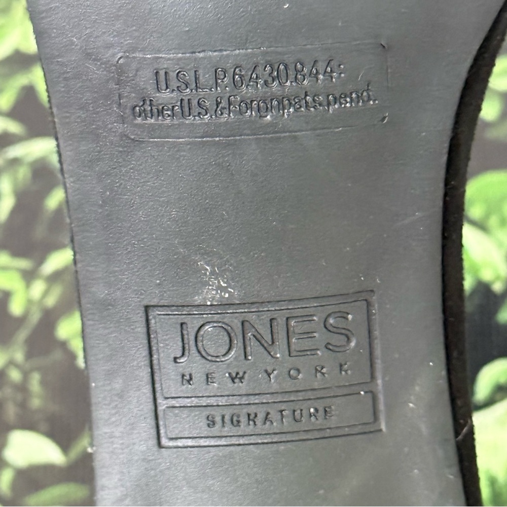 Jones New York Black Suede Heels with Ankle Strap with Gold Trim - Picture 7 of 13